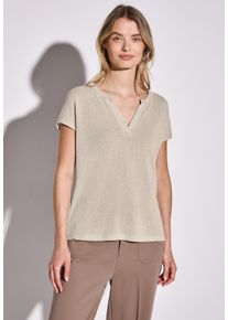 Street One Damen T-Shirtmoonstone sand, casual, Gr. 38, unifarben, Stoff, 63% Viskose, 37% Polyester, Shirts, mit geschlitztem Rundhalsausschnitt
