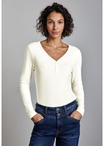 Street One Damen Langarmshirt, weiß, casual, Gr. 42, unifarben, Web, Stoff, 48% Baumwolle, 48% Modal, 4% Elasthan, Shirts, mit V-Ausschnitt