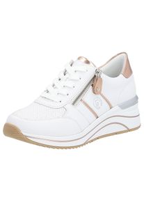 Remonte Damen Keilsneaker, Gr. 39, weiß, Leder, Lederimitat, sportlich, Schuhe, Freizeitschuh, Halbschuh, Schnürschuh mit Metallic-Kontrastbesätzen