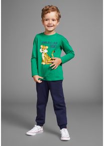 Kidsworld Jungen Shirt & Hose "2tlg. Set: Langarm-Shirt und Hose", grün, Basic, Gr. 140, bedruckt, Jersey, Obermaterial: 100% Baumwolle. Unterteil: