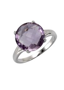 ZEEme Damen Fingerring "Silber 925 rhodiniert mit echtem Amethyst 12mm", 052 (16,6), 4,7 ct, Silber 925 (Sterlingsilber), weiß, Silber 925
