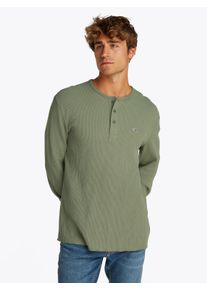Tommy Jeans Herren Henleyshirt "TJM REG WAFFLE HENLEY LS TEE", grün, casual, Gr. S, Single Jersey, Obermaterial: 60% Baumwolle, 40% Polyester,