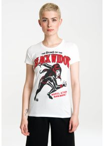 logoshirt Damen T-Shirt "Black Widow", weiß, casual, Gr. XS, bedruckt, 100% Baumwolle, Shirts, mit Superheldinnen-Frontdruck