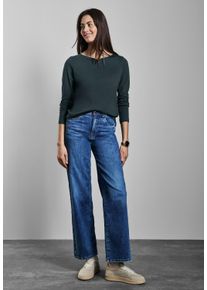 Street One Damen Langarmshirt, grün, casual, Gr. 34, unifarben, Web, 100% Baumwolle, Shirts, aus reiner Baumwolle