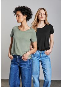 Street One Damen V-Shirtschwarz, dusty milky grün, casual, Gr. 38, unifarben, Web, Stoff, 50% Baumwolle, 50% Modal, Shirts, im soften Baumwoll-Mix