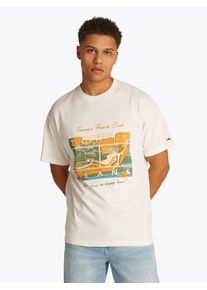 Tommy Jeans Herren T-Shirt "TJM RLX BEACH CLUB GRAPHIC TEE", weiß, casual, Gr. L, Single Jersey, Obermaterial: 100% Baumwolle, Shirts