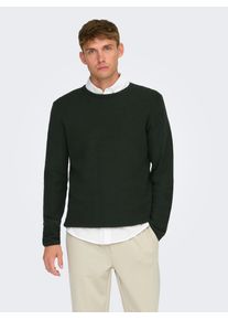 Only & Sons ONLY & SONS Herren Strickpullover "ONSERIC REG 12 STRUC CREW KNIT", grün, casual, Gr. XXL, unifarben, Strick, Obermaterial: 100% Baumwolle, Pullover