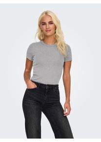 Only Damen Kurzarmshirt "ONLVAL S/S O-NECK TOP CC JRS", grau, modisch, Gr. L, unifarben, Jersey, Obermaterial: 95% Baumwolle, 5% Elasthan, Shirts