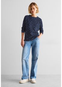Cecil Damen Langarmshirt, blau, casual, Gr. XL, gemustert, Stoff, 72% Polyester, 25% Viskose, 3% Elasthan, Shirts, aus elastischem Materialmix