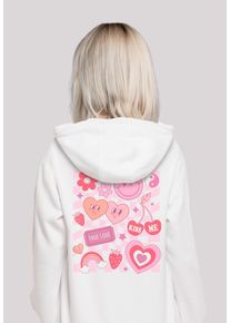 F4NT4STIC Damen Kapuzenpullover "Retro Valentinstag Herz Rainbow Fruits", weiß, casual, Gr. M, Obermaterial: 65% Baumwolle, 35% Polyester, Pullover,