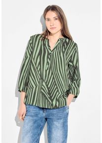 Cecil Damen Langarmbluse, grün, casual, Gr. XS, gemustert, Stoff, 84% Viskose, 16% Polyamid, Blusen, mit angedeuteter Knopfleiste