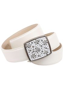 Anthoni Crown Damen Ledergürtel, weiß, Gr. 90, unifarben, Leder, Gürtel, mit handgefertigter Glasur-Schließe, abgesteppte Ränder