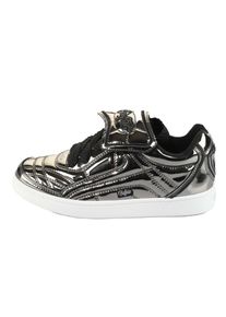 Buffalo Damen Plateausneaker "LIBERTY SOCCER vegan", Gr. 38, silber, Lacklederimitat, glänzend, metallic, sportlich, Schuhe, Schnürschuh, Halbschuh,