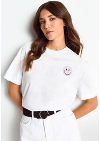 RICHROYAL Damen T-Shirt, weiß, casual, Gr. M, Single Jersey, Obermaterial: 100% Baumwolle, Shirts, Smiley mit Glitzersteinen
