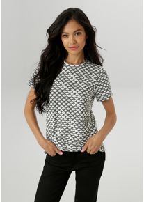 Damen T-Shirt, schwarz-weiß, modisch, Gr. 36, Aniston SELECTED, gemustert, Jersey, Obermaterial: 60% Polyester, 35% Viskose, 5% Elasthan, Shirts, mit