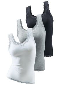 H.I.S. H.I.S Damen Spitzentop "aus Feinripp", schwarz-weiß, feminin, Gr. 32, unifarben, Feinripp, Obermaterial: 100% Baumwolle, Tops, aus weicher