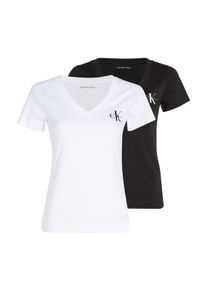 Damen T-Shirt "2-PACK MONOLOGO V-NECK TEE", schwarz-weiß, feminin, Gr. M, Calvin Klein Jeans, unifarben, Single Jersey, Obermaterial: 100% Baumwolle,