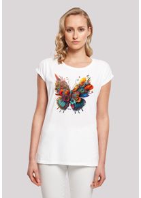 F4NT4STIC Damen T-Shirt "Schmetterling Blumen", weiß, casual, Gr. S, Obermaterial: 100% Baumwolle, Shirts, Print