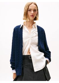 Tommy Jeans Damen Strickjacke "TJW CABLE CARDIGAN", blau, casual, Gr. S, unifarben mit Farbeinsatz, Strick, Obermaterial: 100% Baumwolle,