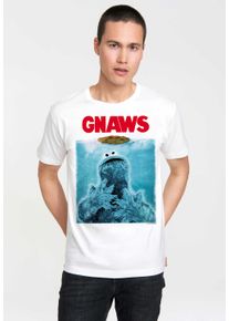 logoshirt Herren T-Shirt "Sesamstrasse Krümelmonster", weiß, casual, Gr. XXL, unifarben, 100% Baumwolle, Shirts, mit bequemem Crew Neck