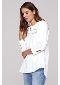 SOCCX Damen Schlupfbluse, weiß, casual, Gr. L, Strukturmuster, bedruckt, Material: 100% Baumwolle, Blusen, mit Rückenpasse