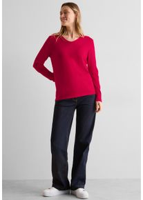 Cecil Damen Strickpullover, rot, casual, Gr. XS, unifarben, Web, 60% Baumwolle, 40% Viskose, Pullover, mit abgerundetem V-Ausschnitt