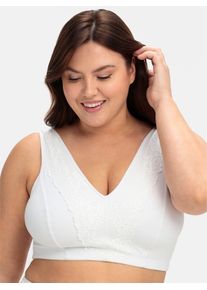 sheego Damen Bügelloser BH, Gr. 100, weiß, 95% Baumwolle, 5% Elasthan, Spitze:12% Elasthan, 88% Polyamid, BHs