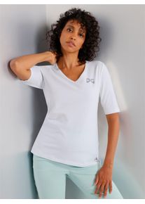 Damen V-Shirt "Pima-Baumwoll-Shirt", weiß, Gr. 40, CREATION L PREMIUM, unifarben, 95% Baumwolle, 5% Elasthan, Shirts