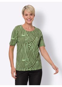 Classic Basics Damen Rundhalsshirt "Kurzarm-Shirt", grün, Gr. 52, gemustert, mehrfarbig, 100% Baumwolle, Shirts