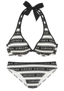 ELBSAND Damen Bügel-Bikini "Zone", schwarz-weiß, Gr. 36, Recycling-Polyamid, Bikini-Sets, mit kontrastfarbenen Streifen und Schriftzügen