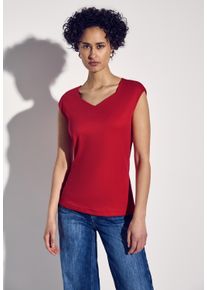 Street One Damen V-Shirt, rot, casual, Gr. 42, unifarben, Web, Stoff, 50% Baumwolle, 50% Modal, Shirts, doppellagig