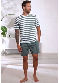 H.I.S. H.I.S Herren Pyjama, Gr. 44, grün, Jersey, Obermaterial: 60% Baumwolle, 40% Polyester, gestreift, Basic, Homewear-Sets, Schlafanzug aus Baumwoll-Mix