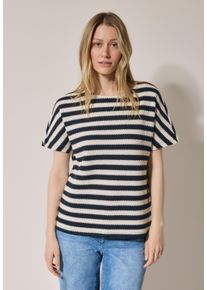 Cecil Damen T-Shirt, weiß, casual, Gr. S, gestreift, Web, 42% Baumwolle, 40% Polyester, 17% Viskose, 1% Elasthan, Shirts, mit U-Boot-Ausschnitt