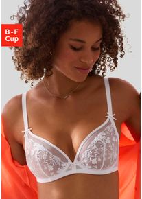 Lascana Damen Bügel-BH, Gr. 70, weiß, Mesh, Obermaterial: 66% Polyamid, 32% Polyester, 2% Elasthan, feminin, BHs, mit zarter Blumenstickerei und