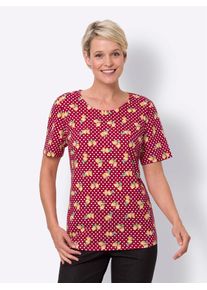 Classic Basics Damen Kurzarmshirt "Kurzarm-Shirt", rot, Gr. 44, gemustert, mehrfarbig, geblümt, gepunktet, 100% Baumwolle, Shirts