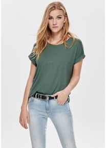 Only Damen T-Shirt "ONLMOSTER S/S O-NECK TOP NOOS JRS", grün, casual, Gr. M, unifarben, Jersey, Obermaterial: 75% Viskose, 20% Polyester, 5%
