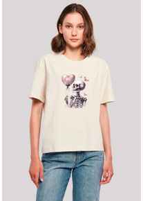 F4NT4STIC Damen T-Shirt "Skelett hält Herzballon", weiß, casual, Gr. L, Obermaterial: 100% Baumwolle, Shirts, Premium Qualität