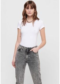 Only Damen Rundhalsshirt "ONLLIVE LOVE S/S ONECK", weiß, modisch, Gr. XS, unifarben, Jersey, Obermaterial: 95% Baumwolle, 5% Elasthan, Shirts