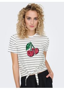 Only Damen Kurzarmshirt "ONLKITA LIFE S/S FRUIT KNOT TOP BOX JRS", schwarz-weiß, modisch, Gr. M, gestreift, bedruckt, Single Jersey, Obermaterial: