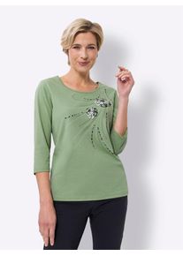 Classic Basics Damen T-Shirt "3/4-Arm-Shirt", grün, Gr. 42, geblümt, gemustert, mehrfarbig, bedruckt, 100% Baumwolle, Shirts