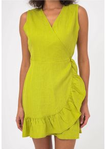 FRESHLIONS Damen Jerseykleid "Mailinda", grün, feminin, Gr. M, unifarben, 100% Leinen, Kleider, im eleganten Wickel-Design