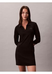 Damen Minikleid "LS MONOLOGO RIB POLO MINI DRESS", schwarz, feminin, Gr. XXL, Calvin Klein Jeans, unifarben, Rippware, Obermaterial: 95% Baumwolle,