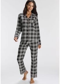 H.I.S. H.I.S Damen Pyjama, Gr. 34, schwarz-weiß, Flanell, Obermaterial: 100% Baumwolle, kariert, klassisch, Homewear-Sets, aus Flanell mit Allover-Karomuster