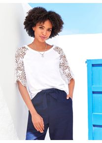 Heine Damen Spitzenshirt "Shirt", weiß, Gr. 46, unifarben, 100% Baumwolle, Shirts