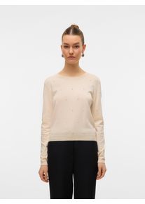 Véro Moda VERO MODA Damen Rundhalspullover "VMGLORY PEARL LS O-NECK PULLOVER BOO", beige, modisch, Gr. XL, unifarben, Strick, Obermaterial: 80% Viskose, 20%