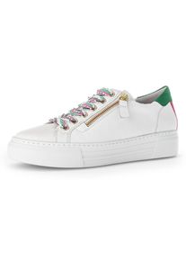 Gabor Damen Plateausneaker "FLORENZ", Gr. 43, weiß, Kalbsleder, Veloursleder, Schuhe, mit bunten Besätzen, Weite G, Freizeitschuh, Halbschuh,