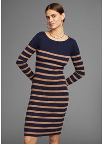 HECHTER PARIS Damen Strickkleid, blau, feminin, Gr. 44, Rippstrick, Obermaterial: 70% Viskose, 30% Polyamid, Kleider, mit Kontraststreifen