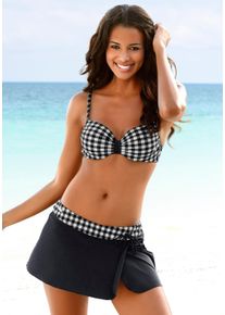 Lascana Damen Bade-Rock, schwarz-weiß, Gr. 38, kontrastfarbene Details, unifarben, Polyamid, Badehosen, mit integrierter Bikinihose und karierten