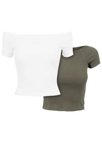 Urban Classics Herren T-Shirt "Urban Classics Damen Ladies Off Shoulder Rib Tee 2-Pack", grün, casual, Gr. L, unifarben, 97% Baumwolle, 3% Elasthan,
