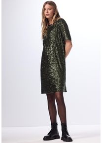 Damen Shirtkleid, grün, casual, Gr. 44, STREET ONE STUDIO, glänzend, Stoff, 95% Polyester, 5% Elasthan, Kleider, mit Rundhalsausschnitt